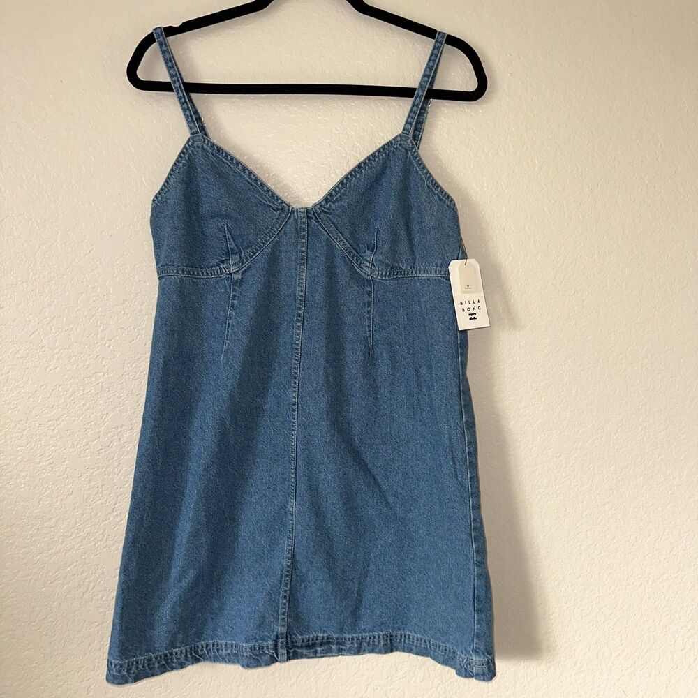 Billabong Indigo Skies Denim Mini Dress Womens Large NWT Back Zip